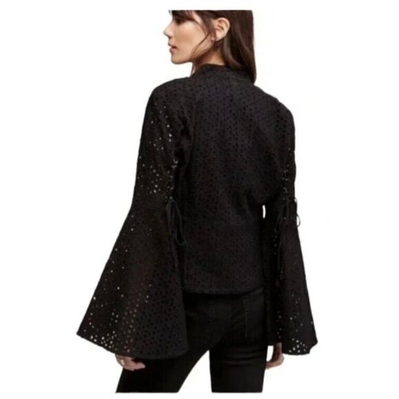 Free People Black‎ Eyelet Cotton Circle Bell Sleeve Jacket Big Sleeve Medium - Picture 1 of 4